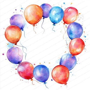14 Birthday frame Clipart | Colorful Balloons Clipart | Printable Watercolor clipart | High Quality JPGs | Digital download | Paper craft