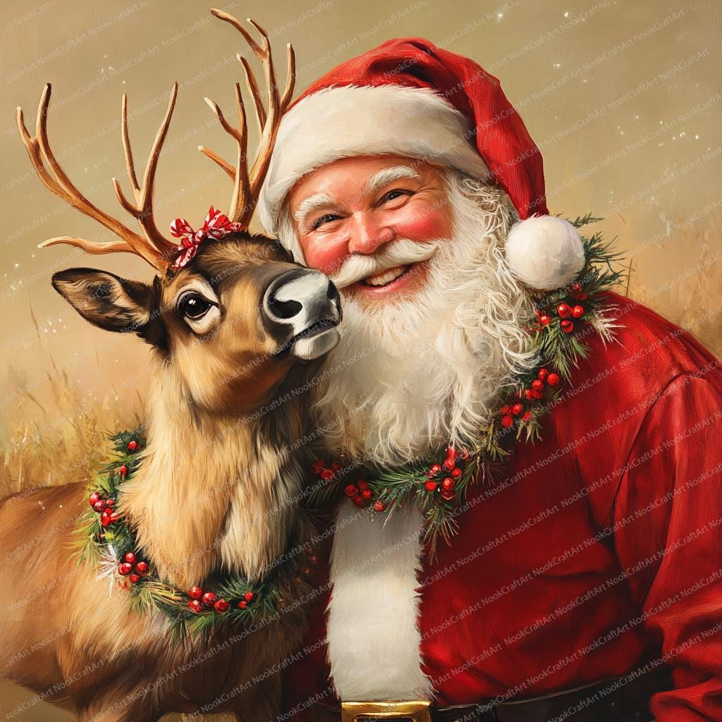 16 枚のビンテージ サンタとトナカイのクリップアート バンドル