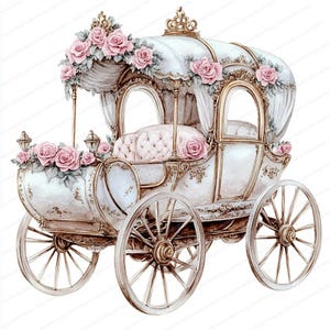 20 Clipart carrozza principessa / Disegni floreali ad acquerello / Clipart digitale stampabile / Download digitale / Carta artigianale