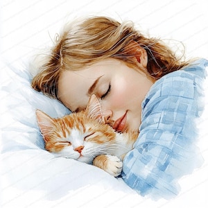 16 Sleeping Cat Clipart | Cat in Bed | Printable Watercolor Clipart | High Quality JPGs | Digital Download | Paper Craft | Junk Journals