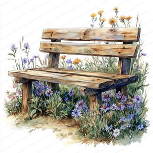 Paquete de 20 imágenes prediseñadas de bancos de verano / Imágenes prediseñadas de verano en acuarela / JPG de alta calidad / Descarga digital / Manualidades en papel / Diario basura