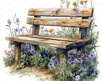 20 Summer Bench Clipart Bundle | Watercolor Summer Clipart | High Quality JPGs | Digital Download | Paper Craft | Junk Journal