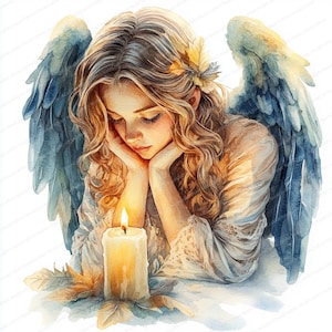 19 Clipart engel met vleugels | Illustratie kaarslichtbewaker | Afdrukbare aquarel clipart | Hoge kwaliteit JPG's | Papierkunst | dagboek