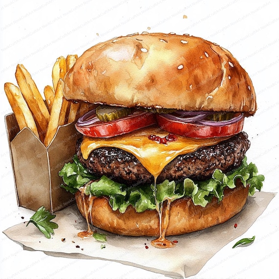 ハンバーガーとフライドポテト ハンバーガーとフライドポテトのクリップアート18点｜ジューシーチーズ