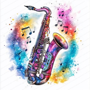 10 cliparts saxophone irisés colorés | Art pour instruments de musique | Haute qualité | Téléchargement numérique