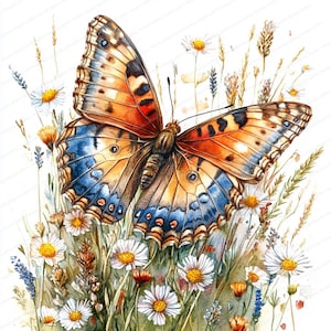 16 Butterfly Among Wildflowers Clipart | Printable Watercolor Art | High-Quality JPGs | Digital Download | Paper Craft | Junk Journal
