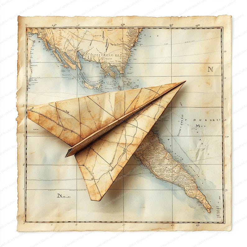 22 Paper Airplane Map Clipart | Travel-themed Digital Art | Printable ...