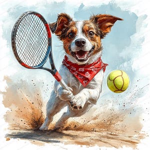 17 Hund spielt Tennis Clipart | Spaß und wunderliche Hunde Illustration | Druckbare Aquarell Clipart | Hochwertige JPGs | Junk Journal