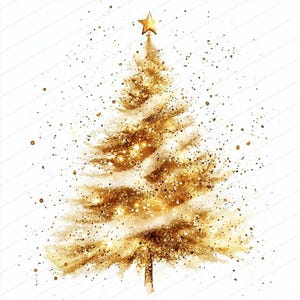 16 gouden kerstboomafbeeldingen | Kerstkaart | Afdrukbare aquarel clipart | Hoge kwaliteit JPG's | Digitale download | Papierkunst
