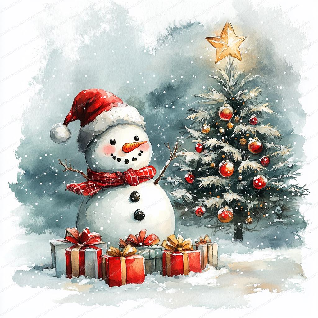 水彩画「クリスマス人形」 雪だるまのクリップアート 20 点 | クリスマス水彩画デザイン | 高品質
