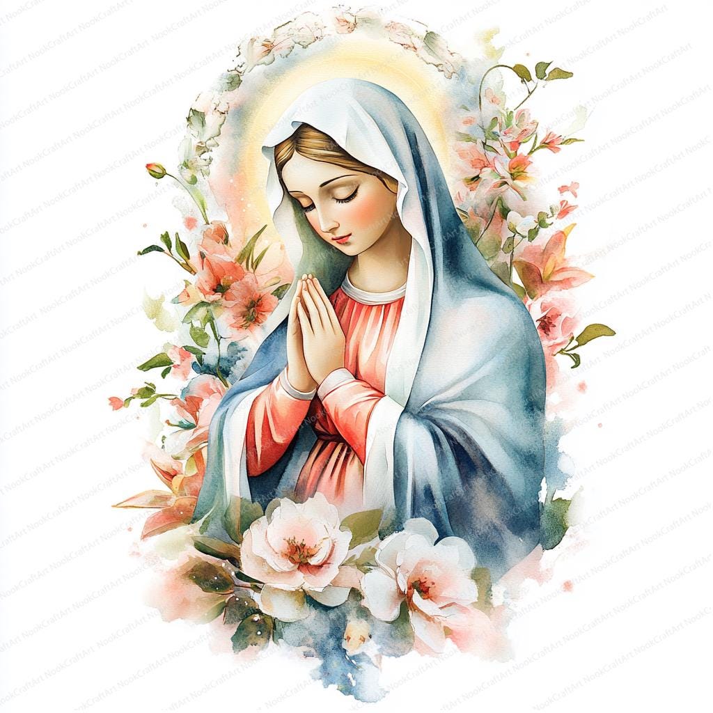 水彩画の聖母マリアの祈りのクリップアート | ファティマの聖母の