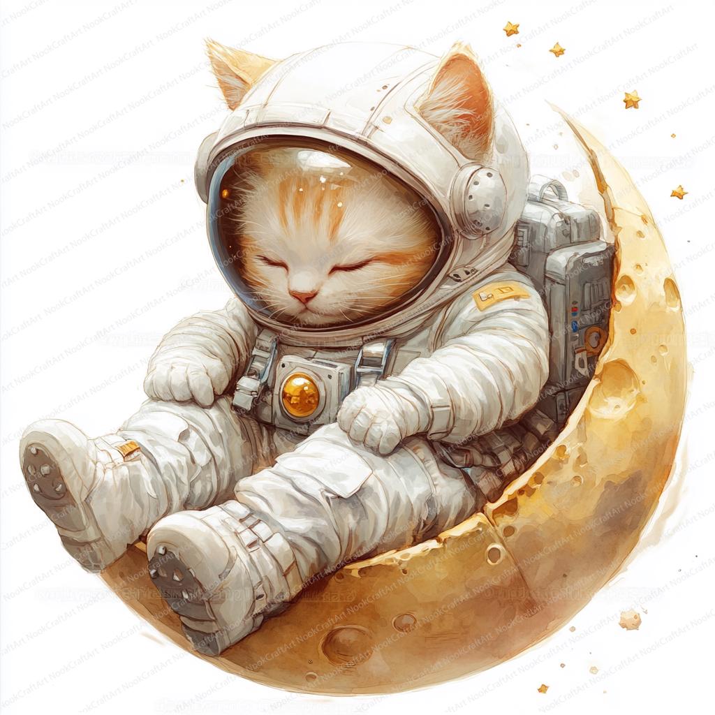 月にいる宇宙飛行士の猫のクリップアート 24 枚 | 宇宙をテーマにした