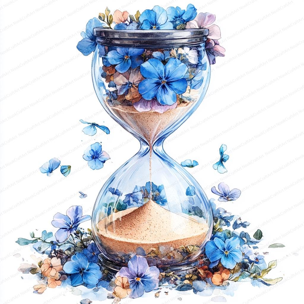 23 枚の花びらの砂時計のクリップアート | 花の時間のデザイン | 印刷