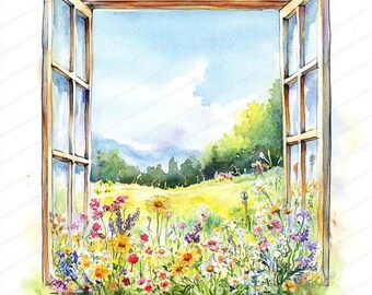 16 湖の眺めの窓のクリップアート | 美しい水の景色 | 印刷可能な