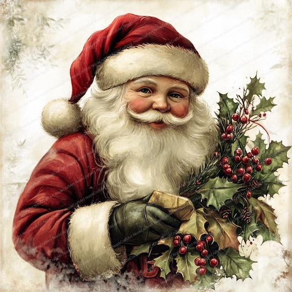 希少 美品  美しい サンタクロース  ゴージャス エレガント ヴィンテージ シャビーシックなサンタクロースのクリップアート16点｜ヴィンテージ