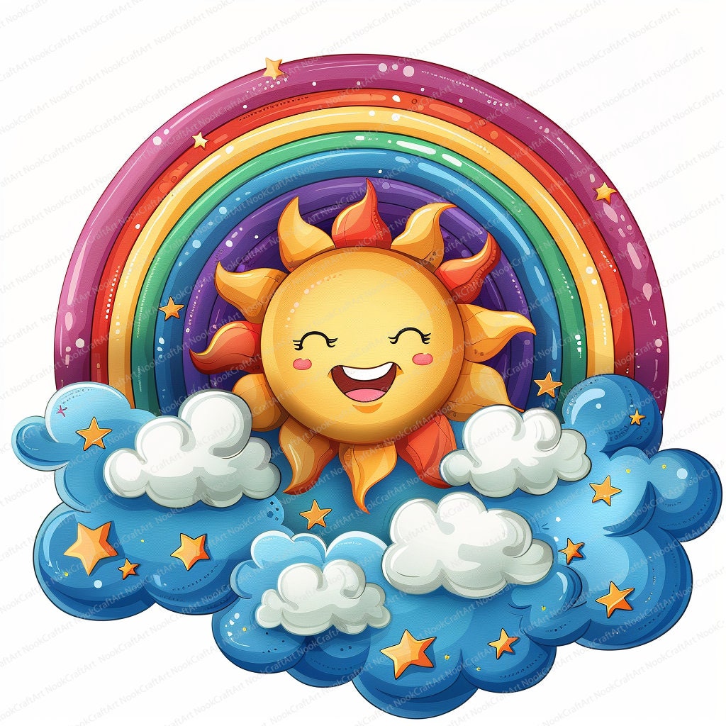 12 Sun And Rainbow Clipart Sun And Rainbow Illustrations Digital 