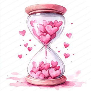 20 imágenes prediseñadas de reloj de arena con forma de corazón rosa / Diseño de temporizador gráfico romántico / Imágenes prediseñadas de acuarela imprimibles / JPG de alta calidad / Manualidades de papel / Diario