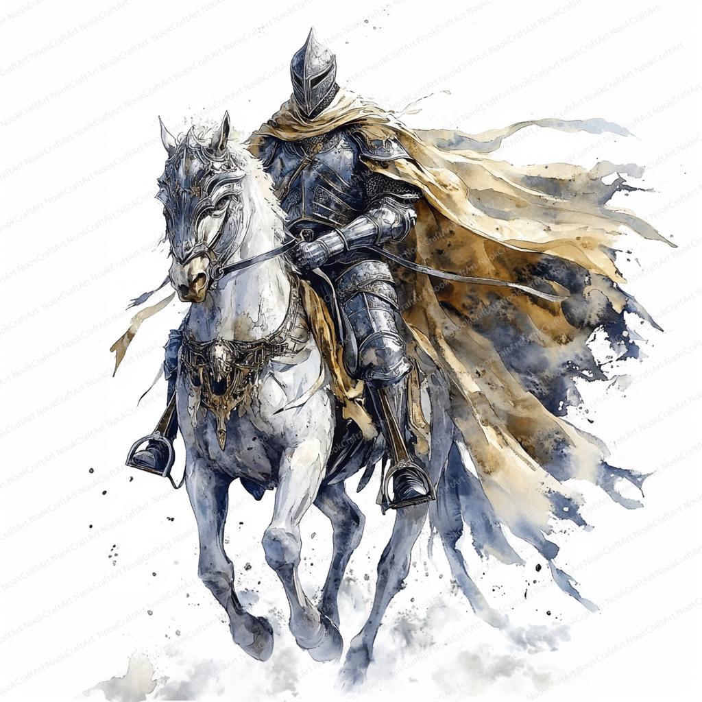 17 中世の騎士のクリップアート | 馬に乗る騎士 | 印刷可能な水彩画の