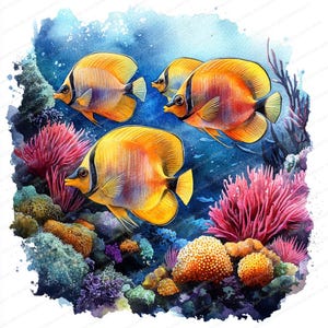 23 Butterfly Fish Reef Clipart | Żywa podwodna sztuka morska | Wydrukowalne cliparty akwarelowe | Wysokiej jakości pliki JPG | Rękodzieło papierowe | dziennik