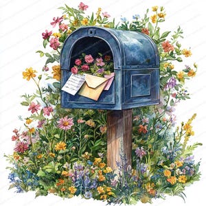 20 Clipart di cassette postali primaverili con lettere / Design artistico di affrancatura stagionale / Clipart acquerello stampabile / JPG di alta qualità / Artigianato di carta
