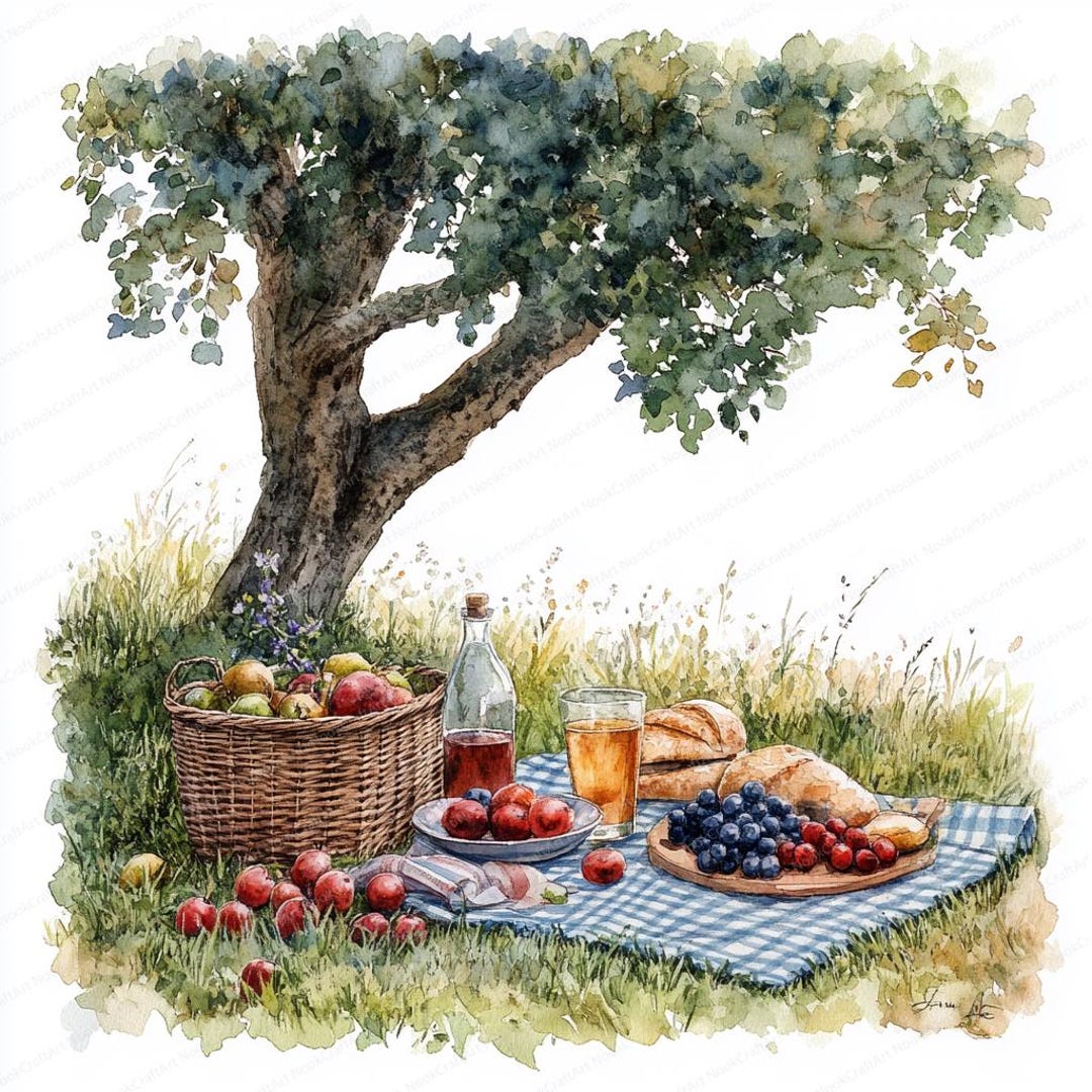 Spring Picnic Graphics 14 Spring Picnic Clipart Set | Printable Watercolor Clipart | High ...