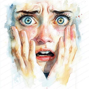 18 Weibliches Gesicht Clipart | Emotionale Frau Illustration | Druckbare Aquarell Clipart | Hochwertige JPGs | Papiermodell | Junk Journal