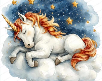 ユニコーンの幻想的なアート A fantastical world where a crystal unicorn - Stock