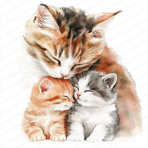 14 imágenes prediseñadas de gatos y gatitos dulces, conjunto 2, ilustraciones de amor de gatitos dulces, imágenes prediseñadas de acuarela imprimibles, archivos JPG de alta calidad, descarga digital