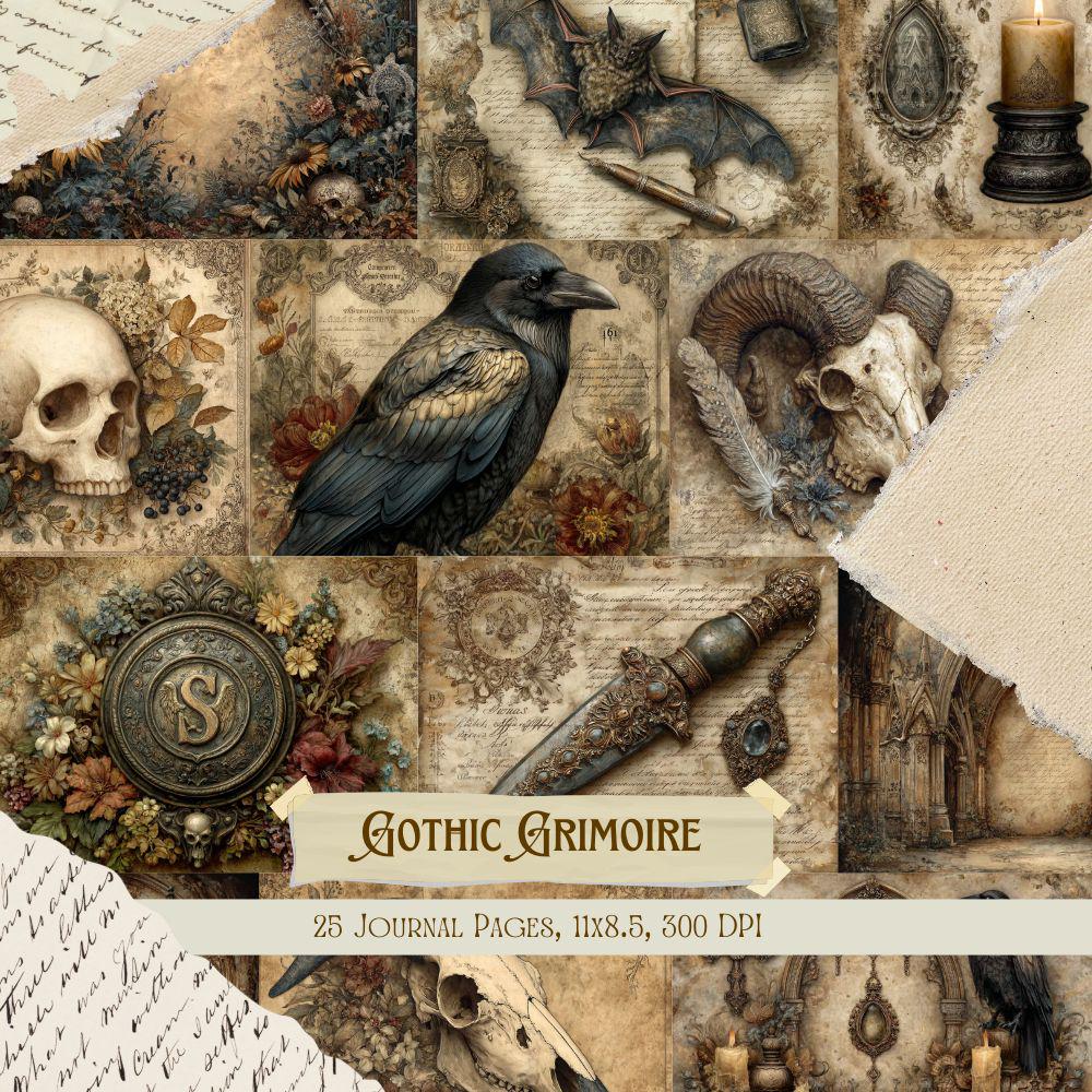 Gothic Grimoire Junk Journal Kit | Vintage Witchcraft Book Collage ...