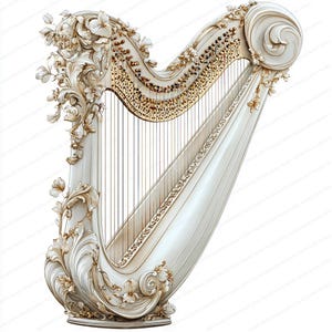 14 harp muziekinstrument clipart | Elegante snaarkunstillustraties | Afdrukbare aquarel clipart | Hoge kwaliteit JPG's | Papierkunst