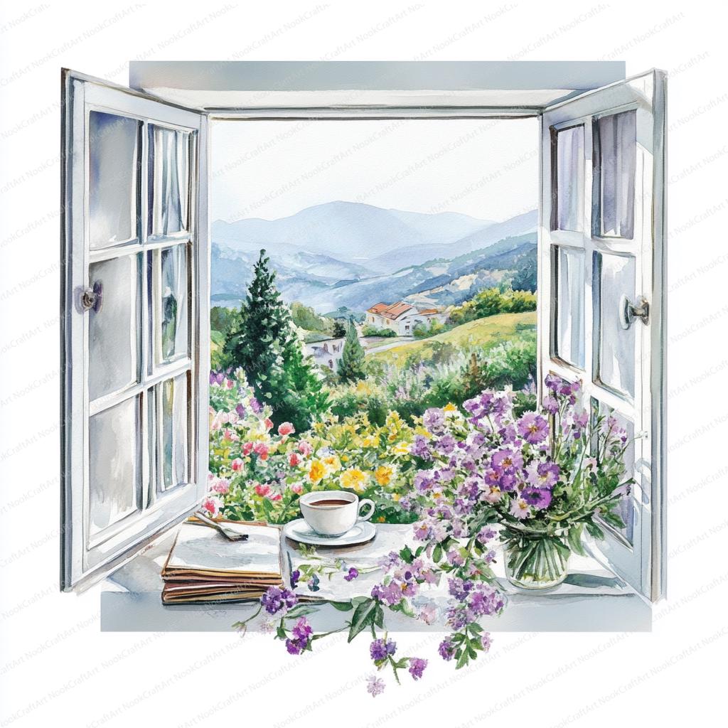 20 Spring Window View Clipart | Watercolor Spring Clipart | High ...