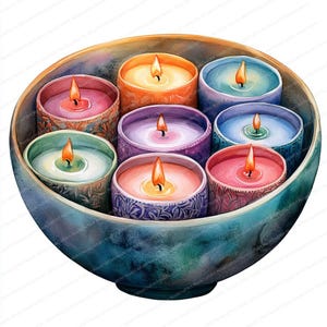 23 Clipart di ciotole di candele profumate / Illustrazioni di decorazioni in cera aromatica / Clipart di acquerelli stampabili / JPG di alta qualità / Artigianato di carta / diario