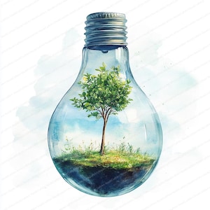 18 boom groeit in bol clipart | Op de natuur geïnspireerd lichtkunstwerk | Afdrukbare aquarel clipart | Hoge kwaliteit JPG's | Papierkunst