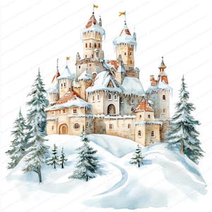 14 winterkasteel-clipart | Betoverde sneeuwval | Afdrukbare aquarel clipart | Hoge kwaliteit JPG's | Digitale download | Papiermodellen | Journaal