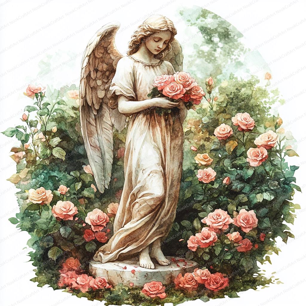 Angels And Roses 24 Angel in Rose Garden Clipart | Serene Celestial Illustration Set ...