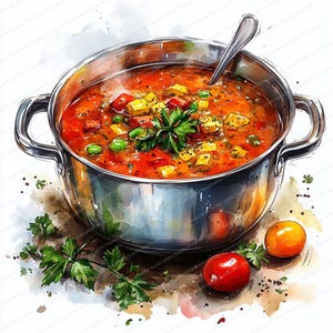 20 clipart de panela de sopa fervente | Gráficos de ilustração de culinária | clipart de aquarela para impressão | JPGs de alta qualidade | artesanato em papel | diário de lixo