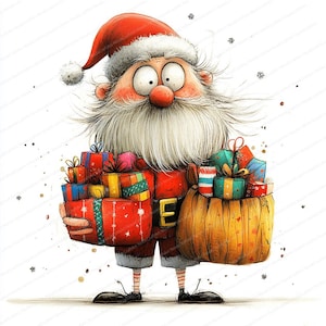 16 cliparts Père Noël décalé | Conceptions drôles de père Noël de vacances | Clipart aquarelle imprimable | JPG de haute qualité | Créations en papier | Journal indésirable