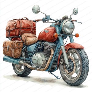 18 Clipart di viaggi in moto / Grafica di bagagli da avventura / Clipart acquerello stampabile / JPG di alta qualità / Artigianato di carta / Diario di spazzatura