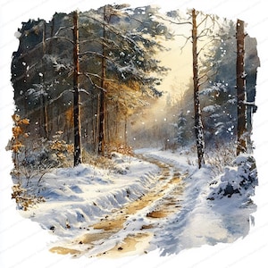 22 chemins de la fonte des neiges Clipart | Illustrations du dégel des forêts en hiver | Clipart aquarelle imprimable | JPG de haute qualité | Journal indésirable
