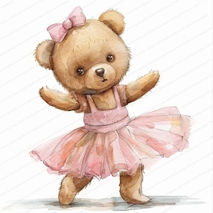 12 Ballerina Bear Clipart | Watercolor Ballerina Clipart | Printable Watercolor clipart | High Quality JPGs | Digital download, Paper craft
