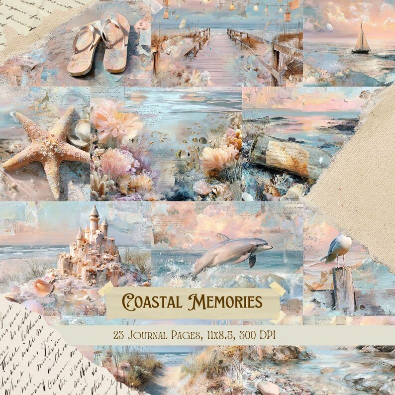 Coastal Memories Junk Journal Kit | Vintage Seaside Collage Sheets ...