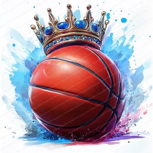 14 Clipart de basket-ball avec couronne | Art sportif | Clipart aquarelle imprimable | JPG de haute qualité | Téléchargement numérique | Créations en papier