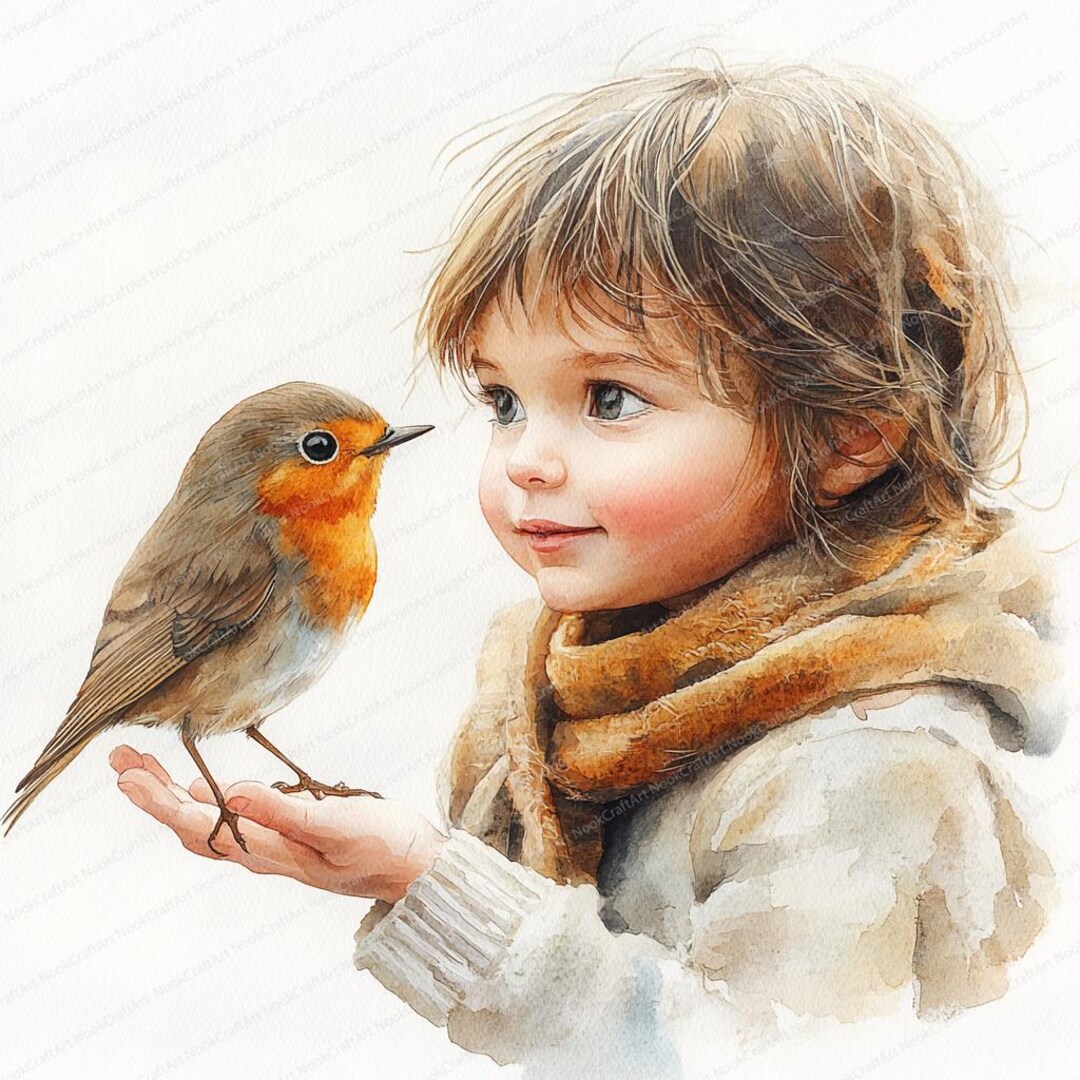 20 Child With Bird Clipart | Whimsical Nature Illustration | Printable ...