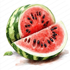 20 imágenes prediseñadas de sandía de verano / Ilustraciones divertidas de frutas / Imágenes prediseñadas de acuarela imprimibles / JPG de alta calidad / Manualidades de papel / Diario basura