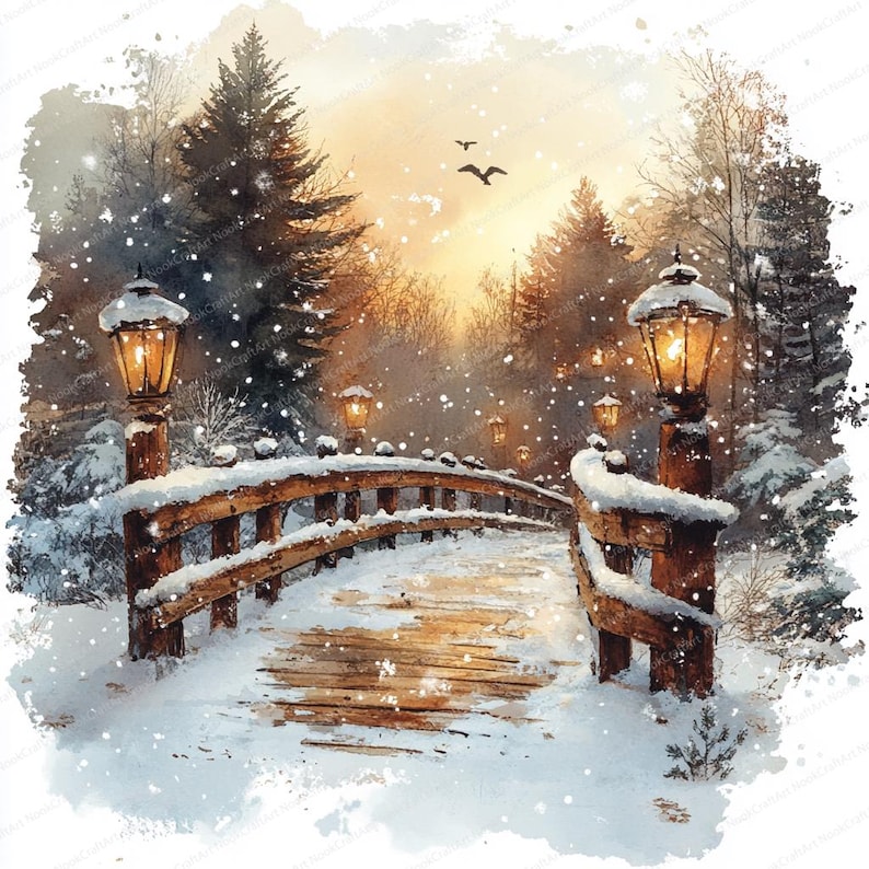 Snowflake Bridge 23 Sparkling Snow Bridge Clipart | Enchanting Winter Landscape ...