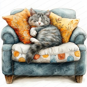 21 Katze Curling Up Clipart | Gemütliche Katzen Illustration | Druckbare Aquarell Clipart | Hochwertige JPGs | Papiermodell | Junk Journal