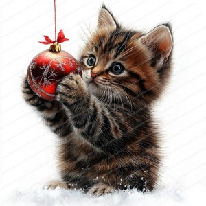 16 Clipart Kittens | Kitten and Christmas Bauble Clipart | Printable Watercolor Clipart | High Quality JPGs | Digital Download | Paper Craft