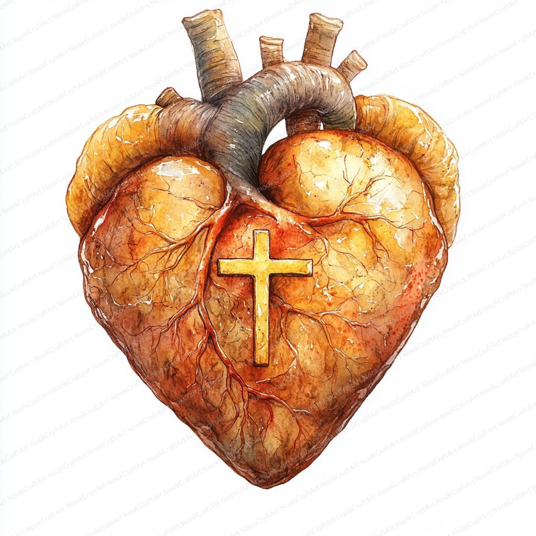 21 Heart With Cross Gold Glow Clipart | Spiritual Radiance Design ...