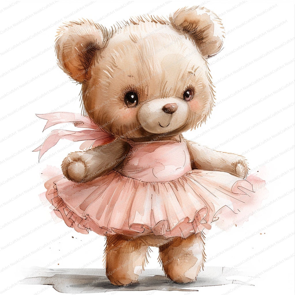 12 Ballerina Bear Clipart | Watercolor Ballerina Clipart | Printable ...
