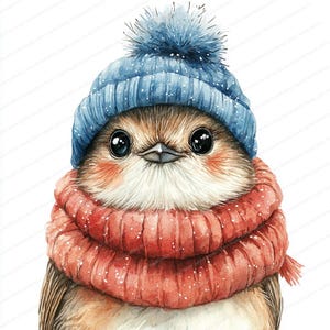 18 Clipart de pássaro de inverno | Ilustração de pássaro usando chapéu de inverno | Clipart de aquarela para impressão | JPGs de alta qualidade | Artesanato em papel | diário